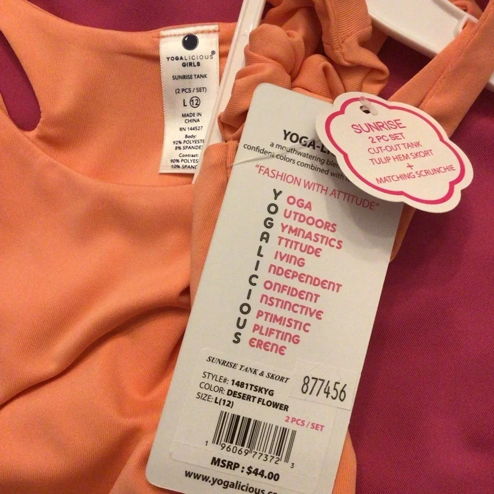 Yogalicious Girls 2Pc Sunrise Cut-Out Tank + Tulip Hem Skort Activewear Set
